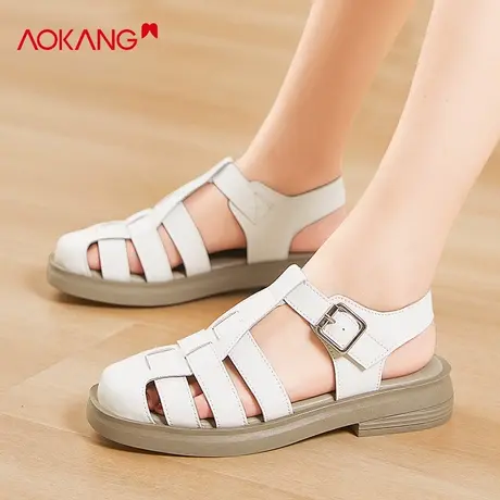 奥康女鞋2024夏季新款女士时尚镂空仙女风时装鞋复古包头罗马凉鞋商品大图