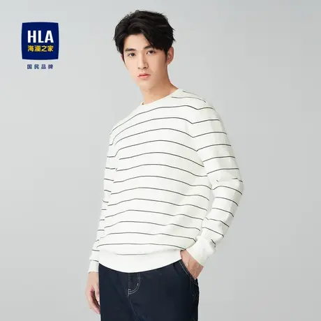 HLA/海澜之家舒适圆领长袖针织衫2023秋季新款时尚条纹上衣男商品大图