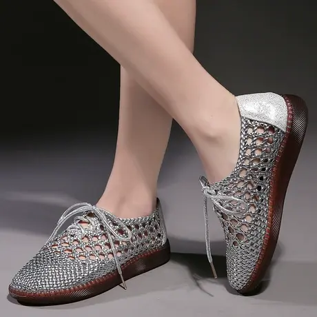 2023胖妹妹41号大码平底鞋女2023新款春凉鞋女藤编牛筋底时尚鞋子商品大图