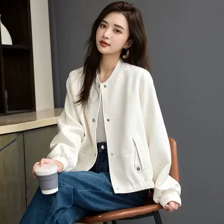时尚气质休闲百搭夹克外套女士2023年秋季新款纯色通勤短款上衣图片