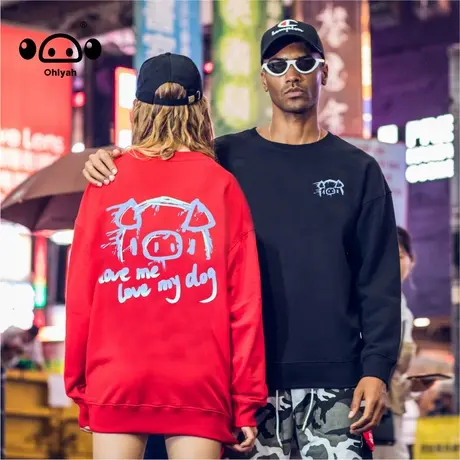 简约潮牌女上衣涂鸦2022秋新款街头时尚印花纯棉宽松圆领卫衣女商品大图