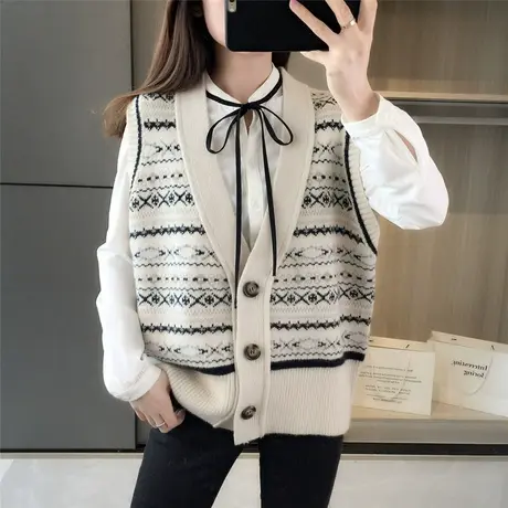 春秋新款马甲毛线衣外穿背心外搭女秋季宽松韩版上衣针织外套马夹图片