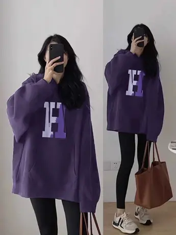 美式连帽卫衣女2023新款爆款小个子外套韩系慵懒风厚oversize上衣商品大图