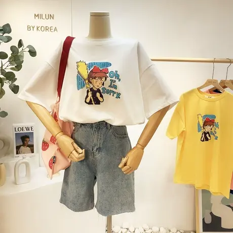 港味休闲宽松T恤夏季新款韩国东大门ins卡通学生上衣闺蜜姐妹装潮商品大图