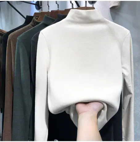 2023秋冬新款半高领打底衫内搭加绒长袖T恤修身堆堆高领洋气上衣商品大图