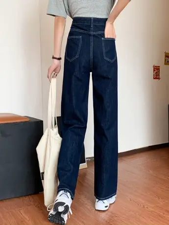 秋季2023年新款高腰黑色直筒裤子垂感拖地宽松阔腿牛仔裤女显瘦潮商品大图