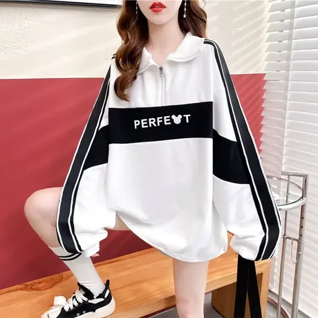 翻领polo衫卫衣女春秋季韩版宽松薄款早秋装ins半高领上衣外套潮图片