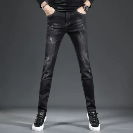 黑灰色牛仔裤男秋季2023新款弹力修身小脚男士春秋休闲潮流裤子男商品大图