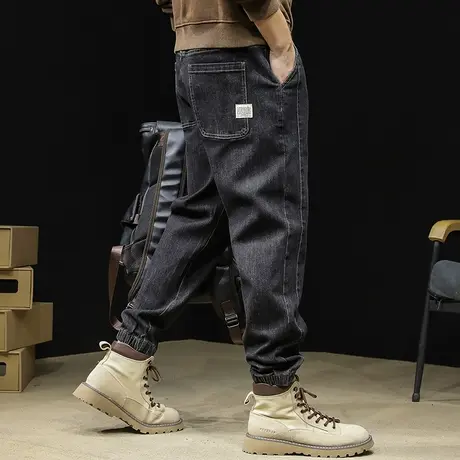 拼接牛仔裤男秋季男裤宽松大码束脚裤子男士秋冬2023新款男款弹力商品大图