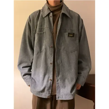 美高街复古灯芯绒衬衫男春秋款外套胖子大码oversize日系宽松工装商品大图