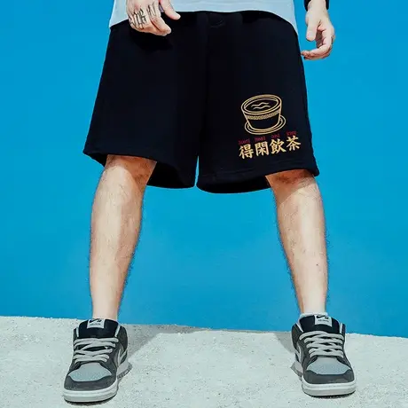 国潮中国风男裤胖子纯棉大码宽松加肥加大潮牌运动五分裤港风短裤图片