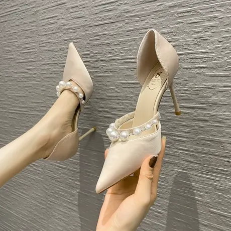 尖头高跟鞋女细跟2023年夏季新款设计感名媛风珍珠不累脚包头凉鞋商品大图