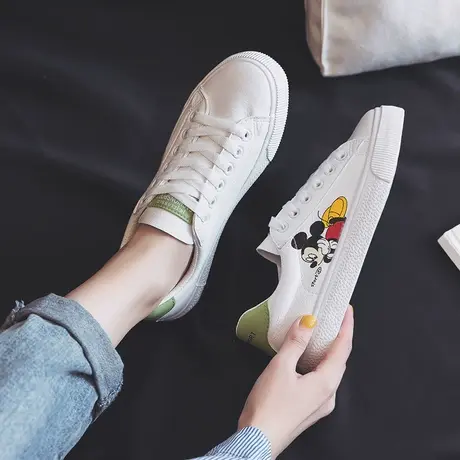 米奇小白鞋女2020春季新款百搭系带平底休闲女鞋时尚涂鸦学生单鞋商品大图