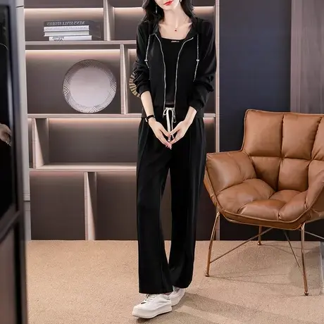伊自尚2024年新款胖mm大码女装春季休闲百搭显瘦气质三件套装女潮图片