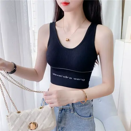 网红吊带运动背心女秋内搭字母2023新款打底短款外穿潮带胸垫上衣图片