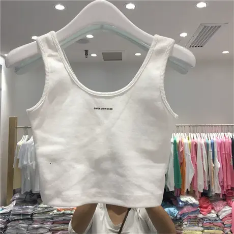 白色吊带女夏季2025新款修身高腰短款显瘦无袖设计感运动背心上衣图片