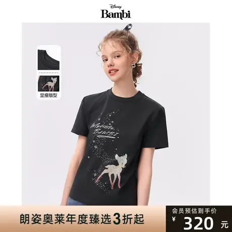 【迪士尼系列】莱茵福莱尔小鹿斑比印花短袖T恤2023夏季新款百搭图片