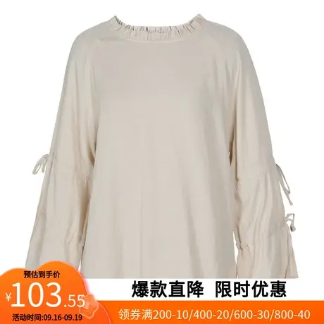 【艾格】2023春季新款女装单色花边领口袖口系带甜美可爱雪纺上衣商品大图