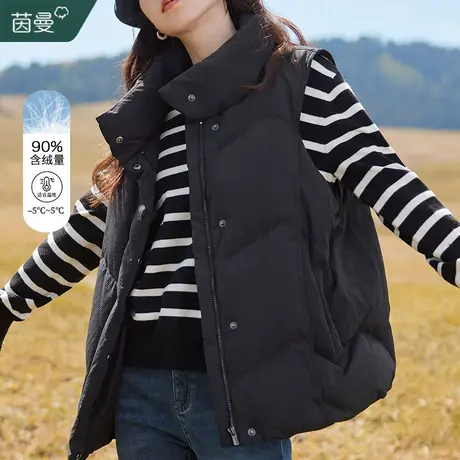 茵曼羽绒服马甲女款2023冬季新款90白鸭绒短款加厚面包服马夹外套商品大图