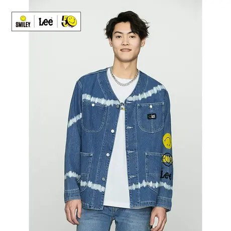 Lee Smiley联名22春夏新品舒适中蓝男牛仔夹克外套LMT0015613HH00图片