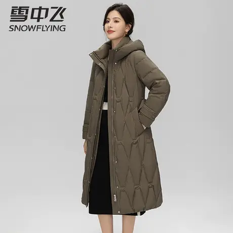 雪中飞羽绒服女长款时尚休闲防寒保暖收腰显瘦女士修身长款羽绒服图片