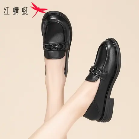 红蜻蜓女鞋2024新款春季中跟圆头套脚舒适鞋软皮软底真皮妈妈鞋图片