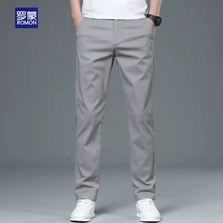 罗蒙浅灰色纯棉休闲裤男士修身直筒弹力裤子2025新款夏季薄款男裤图片