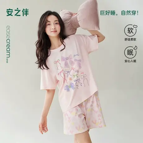 安之伴【巨凉感】睡衣女夏季2025新款纯棉短袖短裤甜美宽松家居服商品大图