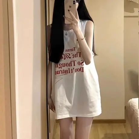 纯棉吊带背心无袖t恤女2024新款夏季外穿宽松篮球服港风挂脖上衣图片