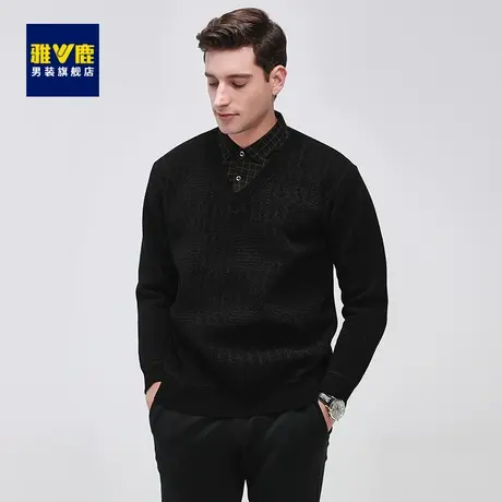 雅鹿男士假两件衬衫加绒加厚雪尼尔卫衣针织打底衫中青年冬装毛衣图片