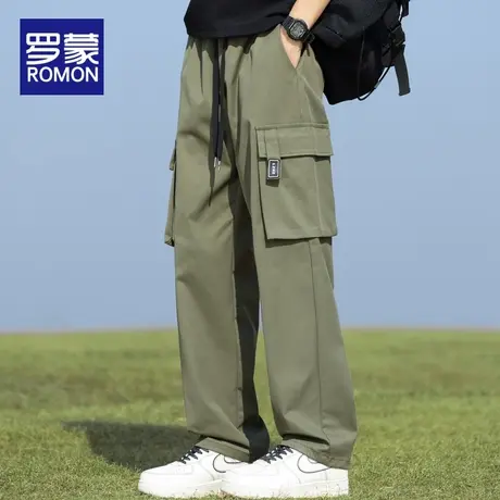 罗蒙男士休闲裤夏季薄款阔腿裤夏天宽松直筒长裤潮牌工装裤子男款商品大图