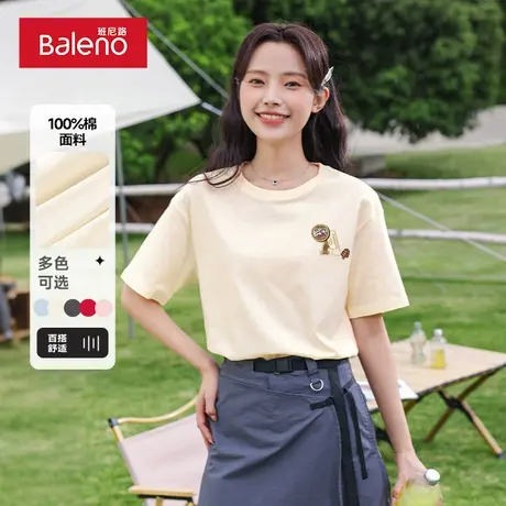 班尼路T恤女宽松显瘦短袖上衣2025新款夏季简约美式大码女装上衣图片