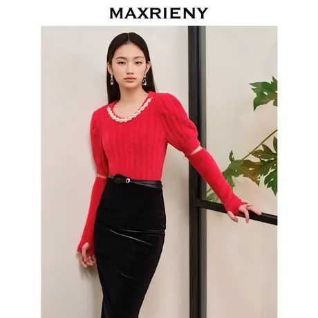 MAXRIENY精致复古截短套头针织毛衫2023秋冬新款修身上衣套装女商品大图