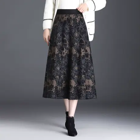 印花针织毛线裙女秋冬2023新款高腰显瘦半身裙中长款气质a字裙子图片