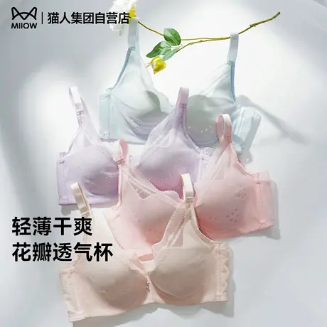 猫人内衣女花瓣杯聚拢收副乳防下垂夏季薄款蕾丝网纱透气文胸罩商品大图