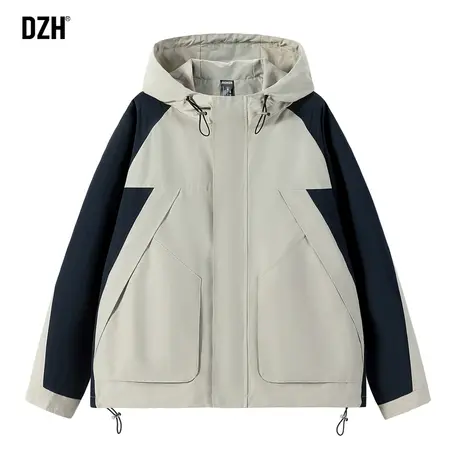 男士冲锋衣男款拼接连帽外套男春秋款潮牌男装2023新款工装夹克男商品大图