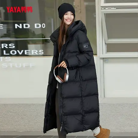 鸭鸭2025新款冬季休闲加厚立领连帽女士长款时尚高充绒保暖羽绒服图片