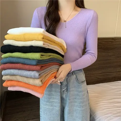 2023新款春秋冬季初恋感红色衣服爆款新年时尚洋气打底衫毛衣女士图片