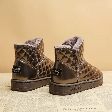 网红雪地靴女2022年新款冬季加绒亮面加厚防水短靴东北保暖棉鞋女商品大图