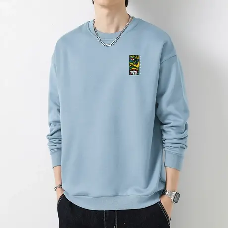 380g重磅纯棉圆领卫衣男秋冬摇粒绒长袖t恤宽松潮流印花无帽上衣商品大图