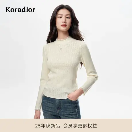 珂莱蒂尔2025秋季新款100%羊毛百搭小立领内搭打底针织衫女图片