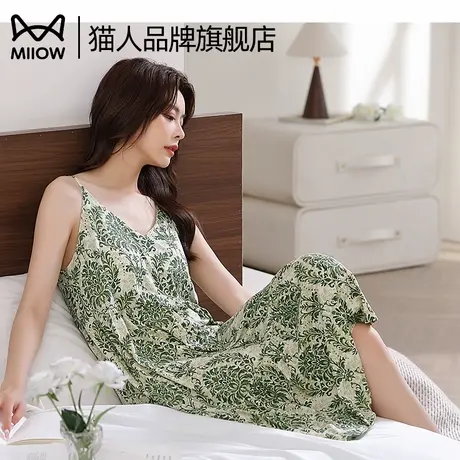 猫人女款冰丝带胸垫睡裙夏季无袖吊带性感睡衣裙子夏天新款家居服商品大图