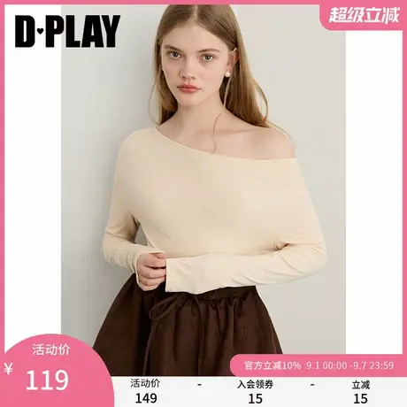 DPALY2025年秋季新款白色t恤女流行露肩斜肩设计长袖上衣打底衫图片