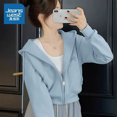 LB真维斯外套女韩系慵懒松弛感连帽开衫2025新款秋季女士短款卫衣商品大图