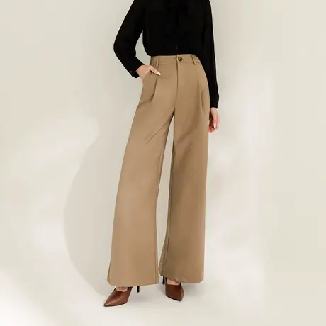 桔熊秋季通勤西装裤子女休闲纯色压褶高腰宽松直筒裤大码BA7333图片