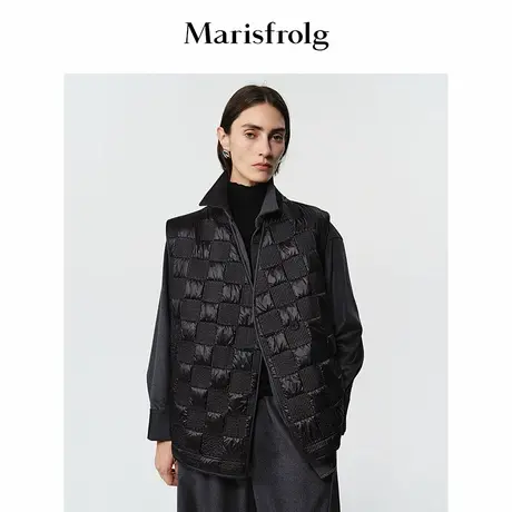 Marisfrolg玛丝菲尔2025冬新款黑色格纹收腰挺阔气质棉服马甲上衣商品大图