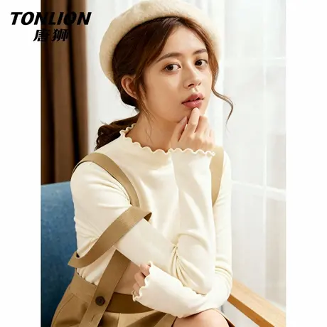 唐狮木耳边内搭打底衫女2026新款冬季小个子修身半高领长袖上衣VB商品大图