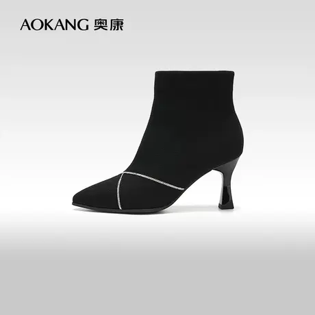 【门店发货】奥康女鞋 2023冬季新款法式高级感及踝靴百搭时装靴图片
