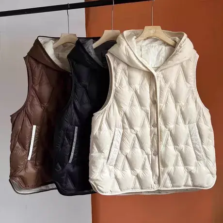 享永子【轻装上阵】连帽90%白鸭绒羽绒服女士短款马甲冬季外套图片