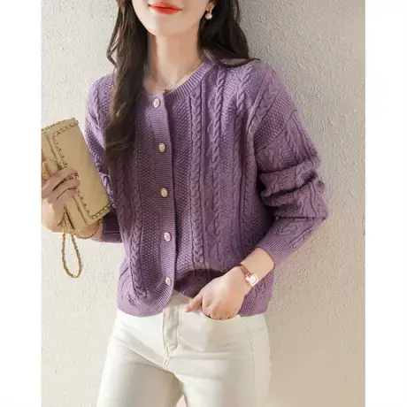 短款针织衫女士开衫毛衣外套2023秋冬季新款设计感宽松洋气上衣图片